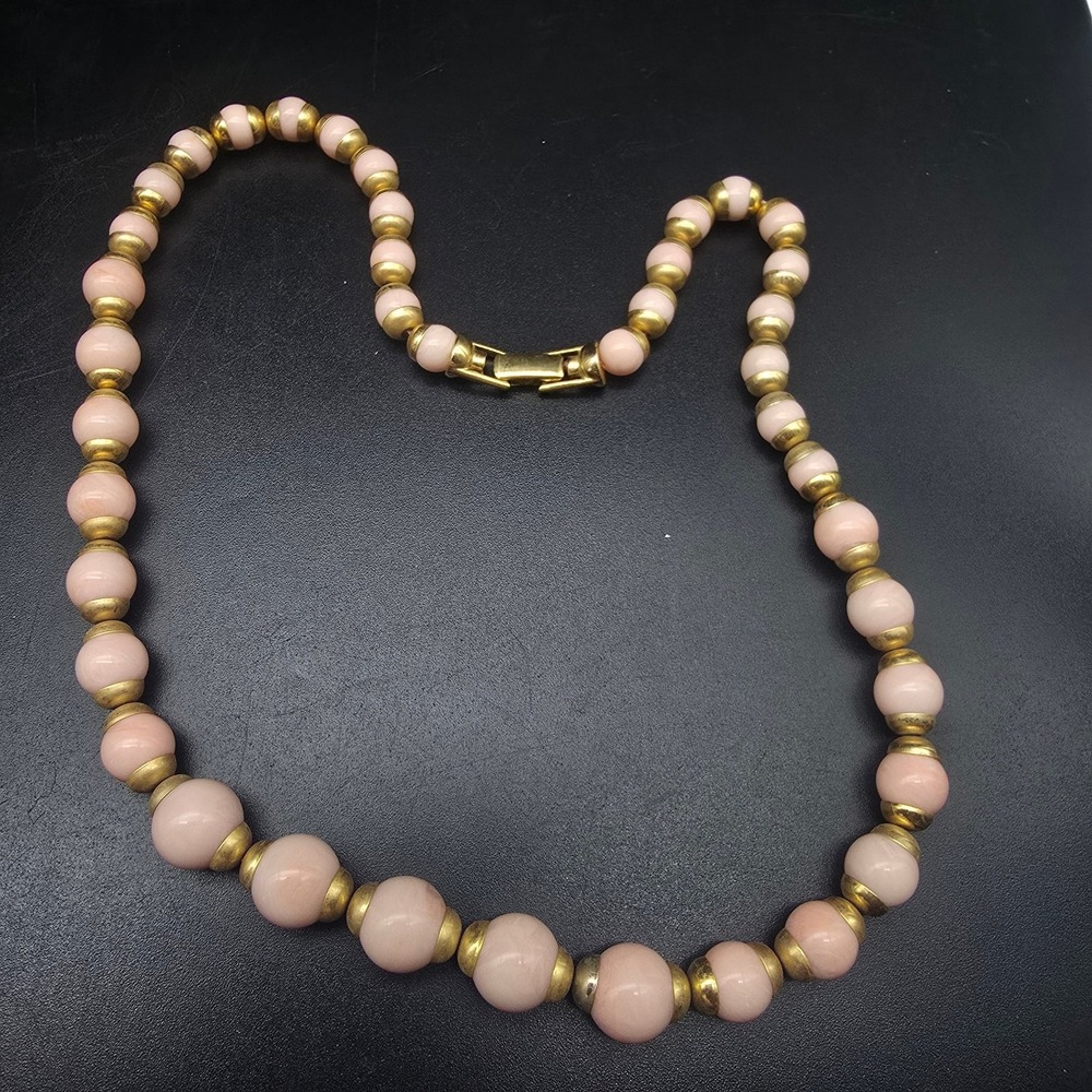 Avon 1984 Soft Blush Beaded Necklace Pink Gold Tone Vintage Jewelry